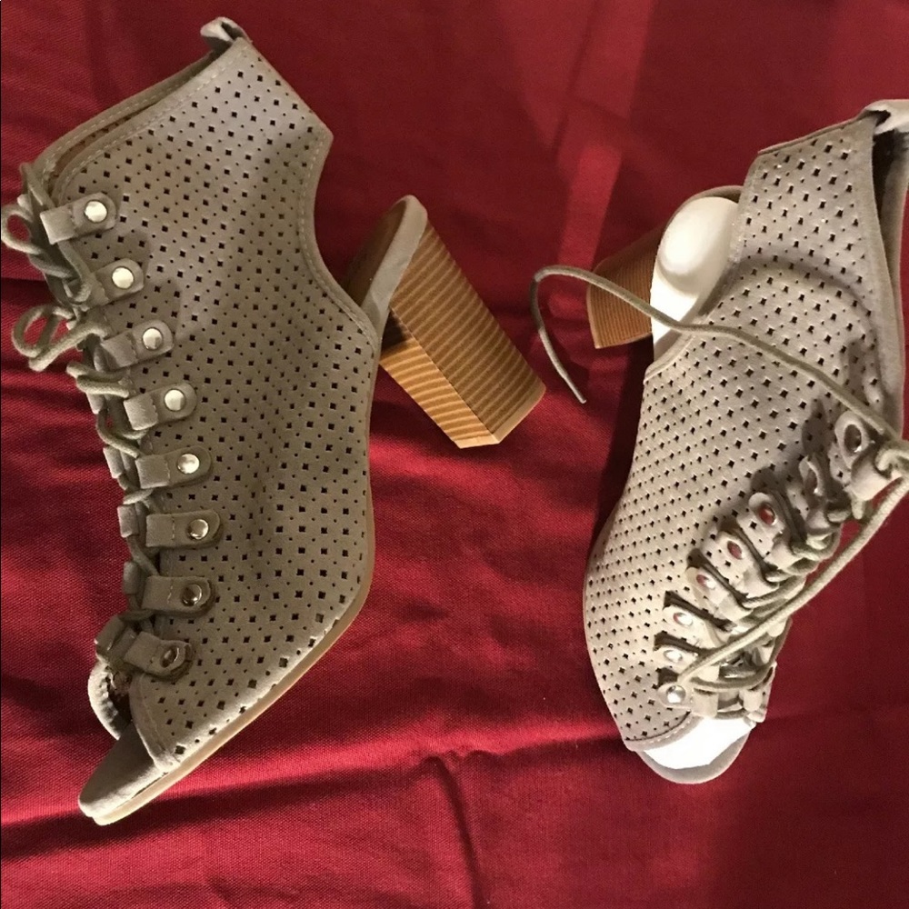 Lace -Up Ankle Booties W/ Block Heels